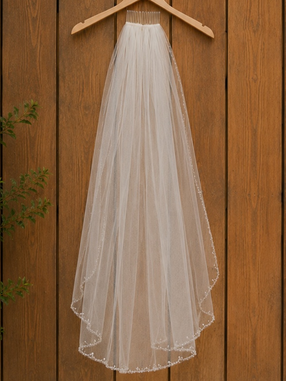 Ivory Bridal Veil with Beaded Edge - Women Dresses